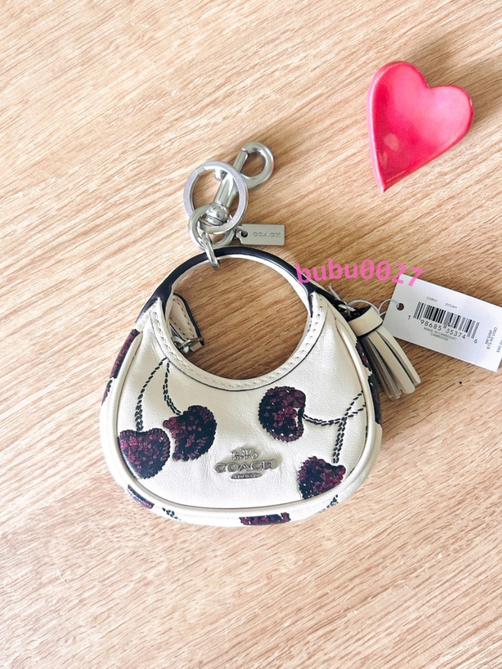 NWT🍒Coach Carmen Bag Charm
With Cherry Print Mini Bag Coin Case CDB52 Keychain